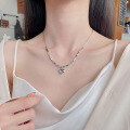 wholesale S925 Sterling Silver Snake Chain Small Square Piecework 3D Small Heart Necklace Ethereal Fairy-like Internet Popular Style Pendant-0-0