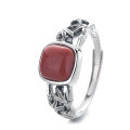 wholesale S925 Sterling Silver Creative Pastoral Style Hollow Bamboo Knot Inlaid with South Red Agate Ring Design Sense Band-0-4