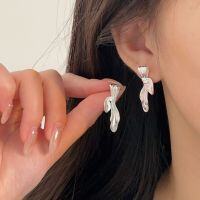 wholesale S925 Sterling Silver Long Bow Stud Earrings for Women, Luxury Fashion Elegant Earrings, Japanese and Korean New Collection-Sterling silver