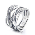 wholesale S925 Sterling Silver European and American Cross-Border Minimalist Style Classic Feather Line Crossover Trendy Open Ring-0-4
