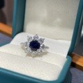 Metal Blue Sapphire Sunflower Earrings, Korean Style Light Luxury Studs-0-4