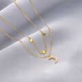 wholesale S925 Sterling Silver Korean Style Minimalist Fashion Star Moon Pendant Necklace for Women, Small Zr Stone Unique Design Choker-0-0