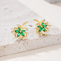 wholesale S925 Silver Green Floral Stud Earrings for Women, Unique Design, Fade-Resistant, Cross-Border Bestseller, Ready Stock for Wholesale, Inlaid-0-2