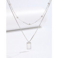 wholesale Pure Silver White Mother-of-Pearl Double Layer Women's Necklace, Minimalist Small Stackable Collarbone Chain with Square Pendant, Elevated Sense Sweater Chain-0-0