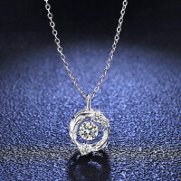 925 Silver Moissanite Pendant Necklace for Women, Dynamic Luxury Round Bezel-Set Jumping Heart-50 points (set with moissanite)  925 silver