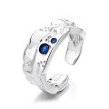 wholesale S925 Sterling Silver Lava Texture Blue Zircon Open Ring Ins Trendy Hip-Hop Personality Light Luxury Knuckle Ring-0-4