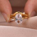 wholesale Plated S925 Silver Marquise Cut Moissanite Ring for Women, Minimalist Cross Shank Design, Hot Selling Style-0-2