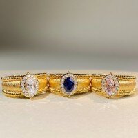 wholesale 18K gold-plated Shui Bei style women's sand gold ice-cut ring with hand-pulled sapphire-Pink Diamond-CBJZ539-T>US Size 5