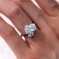 wholesale S925 Silver Plump Square Moissanite Ring with Petal Halo Design, Eye-Catching and Sparkly, Women's Best-Seller-0-3