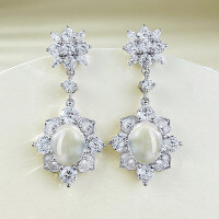 wholesale Gold-plated S925 glass species egg noodle water foam 8*10 earrings, new ice beauty jewelry live broadcast-E510 White Water Mozi Earrings>925 Silver