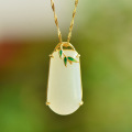 wholesale Silver with certificate natural jade pendant women's silver inlaid cold enamel bamboo leaf national style Hetian jade plain card necklace wholesale-0-2