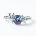 wholesale S925 Sterling Silver Geometric Cultivated Alexandrite Ring for Women, Light Luxury Style, Cross-Border Hot Item-0-1