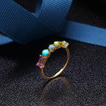wholesale [Pure Silver] Spring New Limited Edition Ring, Small Topaz Turquoise Olive Mix, Geometric Ring for Women-0-2