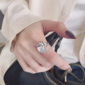 wholesale S925 Sterling Silver European and American Cross-Border Minimalist Ins Style Crinkle Texture Ring Face Adjustable Index Finger Ring-0-2