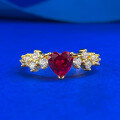 wholesale S925 Silver Gold 6*6mm Heart-shaped Pigeon Blood Red Diamond Ring for Women, Daily Wear, Cross-border Xiaohongshu-0-0