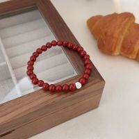 wholesale S925 Sterling Silver Cat's Eye Bead Vermilion Bracelet for Women, Minimalist and Fashionably Understated Elastic Cord Strand Anklet-Sterling silver