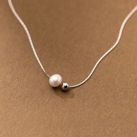 wholesale 925 Silver Pearl Luminous Bead Snake Bone Necklace Minimalist Fashion Elegant French Retro Versatile Internet-famous Collarbone Chain D9548-S925 Silver Necklace>925 Silver