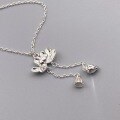 wholesale Silver Makers S999 Two Lives of Joy Lotus Tassel Necklace for Women, Chinese Style Minimalist Luxury Small Brand New Designer Collarbone Chain Trendy-0-3