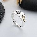 wholesale S925 Sterling Silver Retro Inlaid Zircon Octagram Maria Cross Ring, Personalized European Style Band-0-2