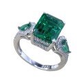 wholesale S925 Silver Style Simulated Emerald 8*10mm Rectangle Europe and America Cross-Border AliExpress Ring-0-4