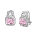 wholesale 925 Sterling Silver French-style Ring and Earrings Set for Women, Luxurious and High-end, 2-Carat Square Sugar Ice-Cut Pink Ultra-Sparkling Silver Set-0-5