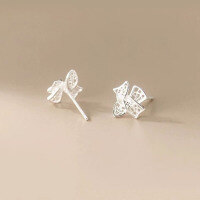 wholesale Sterling Silver S925 Korean-style Bow Ear Cuff, Sweet And Fresh Screw Hollow Filigree Ear Pin Jewelry-604ED-Earrings (Platinum) 99 Silver