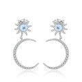 wholesale 925 Sterling Silver, Ins Style Natural Gemstone Starry Moon Earrings for Women, Hypoallergenic Colorful Gem Earrings, Non-Tarnish Gift-0-1