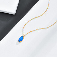 wholesale S925 gold-plated silver minimalist and elegant double-layer stone blue glass and white shell pendant necklace for women wholesale supplier-Blue glass stacked with white shell + white zirconium>925 silver