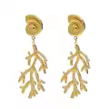 wholesale 18K Gold Stainless Steel Ocean Style Ribbed Shell Hammered Coral Drop Earrings-0-0