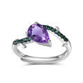 wholesale S925 Sterling Silver Adjustable Designer Thorn Flower Bud Ring with Natural Amethyst Gemstone-0-5