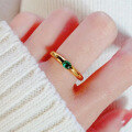 wholesale 925 Sterling Silver New European and American Style Gold-Plated 4*5mm Green Diamond Ring for Women-0-3