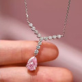wholesale S925 Silver New 8*12 Pink Diamond Y-Shape Teardrop Diamond Chain, Elegant, Sweet, Classic, and Minimalist for Women-0-2