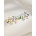 wholesale 925 Sterling Silver Camellia Pearl Earrings for Women, Enamel Zircon Flower Earrings, Small and Exquisite, High-End Sense Ear Accessories-0-0