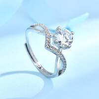 wholesale S925 Sterling Silver Hot-selling Live-streamed Ring for Women, Light Luxury High-end Proposal Diamond Ring, Versatile Wedding Ring for Cross-border-V-shaped diamond ring/approx. 2.72g JZ015803