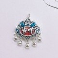wholesale S925 Sterling Silver Creative Ethnic Chinese Style Enamel Glazed Ruyi Peace Lock Pendant for DIY Pairing-0-1