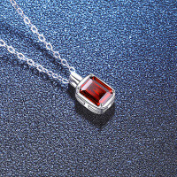 S925 Sterling Silver Cross Cultured Emerald Moissanite Necklace-Cultured Ruby 5×7mm  925 Silver