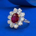 wholesale S925 Silver Women's Luxuriously Bezel-Set Antique Style 8*10mm Oval Ruby Ring-0-1