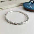 wholesale Solid 9999 Silver Chinese Style Auspicious Blessings Bangle, Simple and Retro, Pure Solid Silver Frosted, for Girlfriend or Mother-0-5
