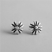 wholesale S925 Sterling Silver Korean Version Vintage Retro Cross Floral Stud Earrings for Women-Vintage Silver [with Sterling Silver Earrings] 925 Silver