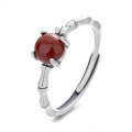 wholesale S925 Silver Four-Prong Setting Round Full-Color Full-Flesh Red Agate Bamboo Joint Ethnic Style Ring-0-5