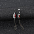 wholesale S925 Silver Black Agate Designer Natural Gemstone Heart Tassel Ear Studs-0-2
