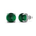 wholesale S925 retro pure silver earrings for women, elegant green chalcedony, classic four-prong setting, exquisite and simple, with silver ear pins for ear care-0-5