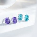 wholesale S925 Sterling Silver Classic Four-Prong Earrings for Women, Ice Cut, Radiant Cut Purple Diamond, Purple Dawn Stud Earrings Wholesale-0-2