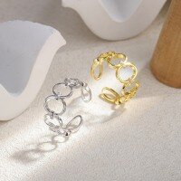wholesale S925 Hollow Geometric Ring Korean Style Irregular Couple Creative Versatile Trendy Open Adjustable Ring Drop Shipping-XB489 (copper plated with platinum)  Adjustable opening