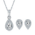 wholesale S925 Sterling Silver Classic Halo Teardrop Pear Shape Stud Earrings and Necklace Set with Certificate, 1 Carat Moissanite Jewelry-0-4
