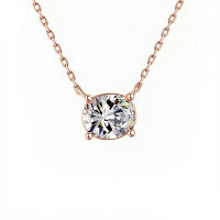 925 Silver Classic Oval Moissanite Pendant Necklace-Rose gold  5*7mm zircon version