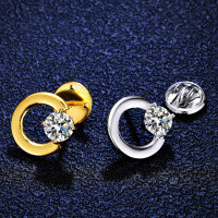 925 Silver Moissanite 1ct Four-Prong Brooch Convertible Earrings Manufacturer for Live Streams-1-carat solitaire set with moissanite (gold)  925 silver