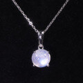 wholesale 925 Sterling Silver Simple and Elegant Natural Cream Blue Moonstone Necklace Women's Round White Moon Gemstone Necklace-0-0