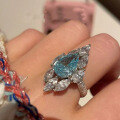 wholesale 925 Silver Zhuo Zhifan Jewelry New 4ct Pear Drop 8*12 Aquamarine High-Carbon Diamond Ring-0-3