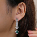 wholesale S925 Cultured Synthetic Pure Silver Earrings with Emerald Ice Flower-Cut Gemstone Ear Hooks for Women Wholesale Factory-0-0